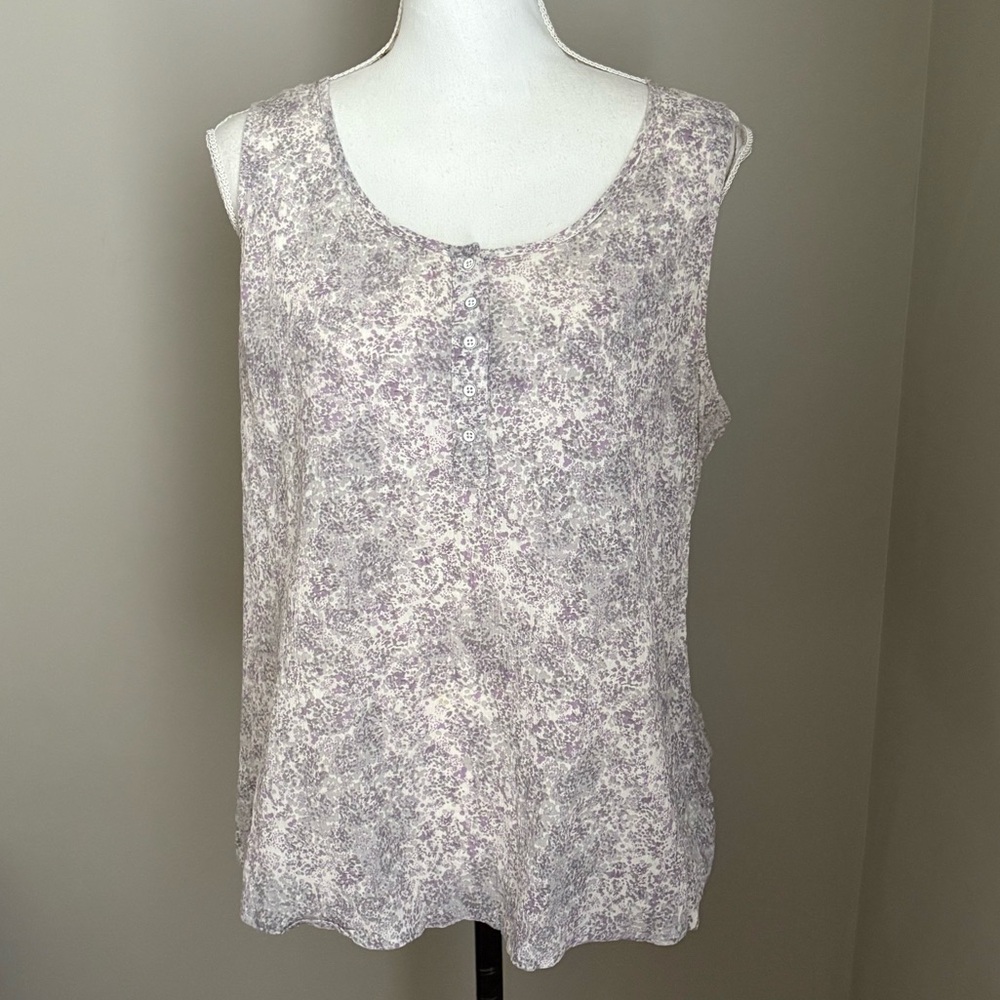 Eddie Bauer Womens L Top Sleeveless Abstract Crepe Purple Gray Blouse Artsy